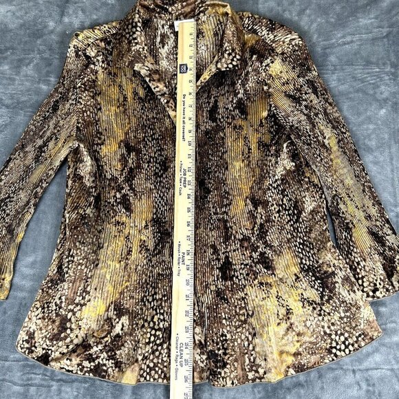 Jaclyn Smith Top Blouse Button Up Shirt Women Size XL Collared Brown Pleated - Picture 4 of 8